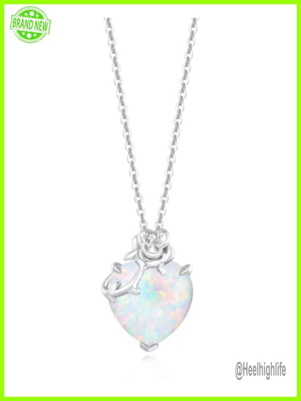 14K Solid White Gold Birthstone Pendant Sterling Silver Chain Necklace